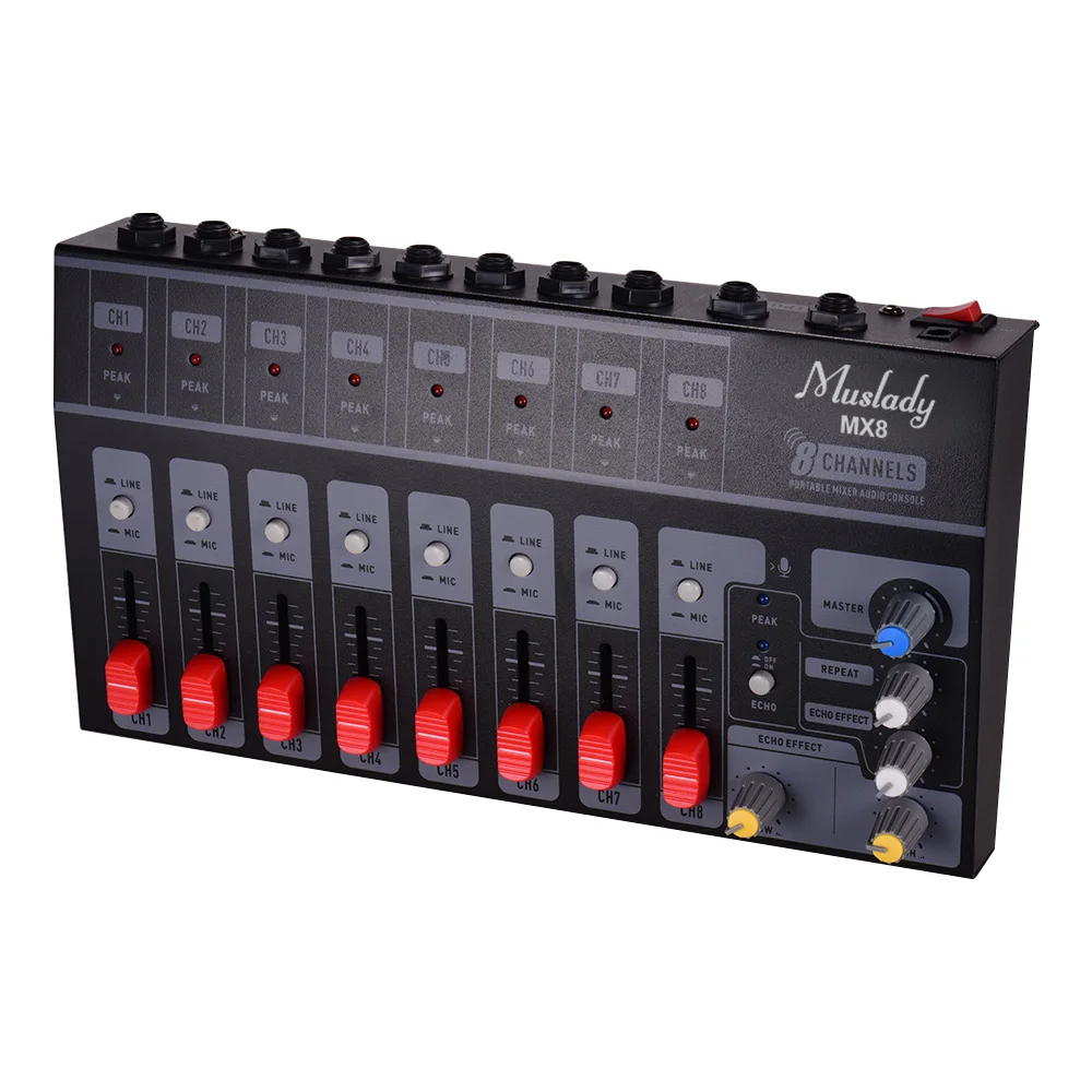Muslady MX8 Портативный 8 каналов компактная Звуковая карта стерео аудио звуковой миксер низкий уровень шума с эхо эффектом