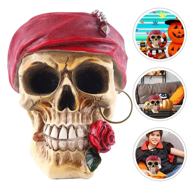 

1pc Skull Statue Funny Scary Skull Craft Nordic Style Halloween Prop Desk Ornament Resin Skull for Bar Haunted House Halloween