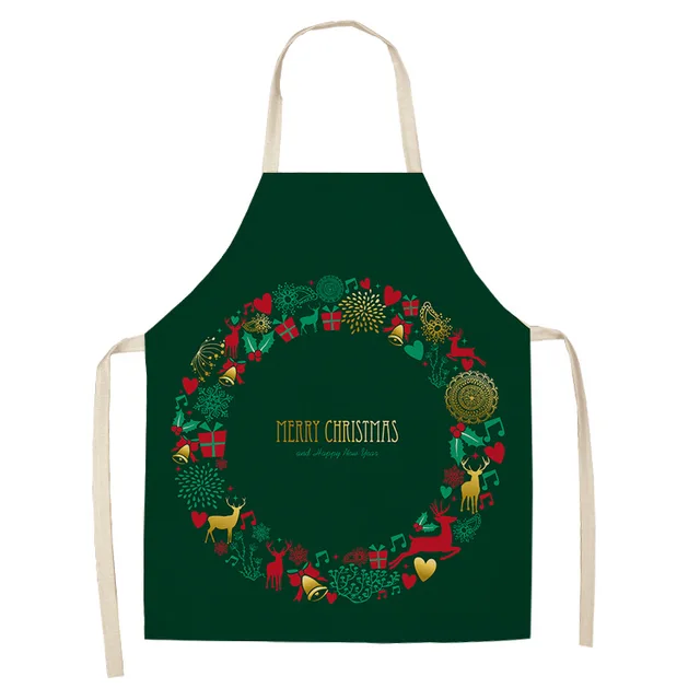 Green Custom Linen Cooking Apron Dress Christmas Tree Gift Elk Child Kitchen Funny Kitchen Apron for Women Baking Accessories Green Christmas 04