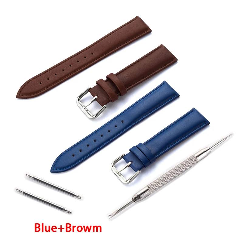 Browm add Blue Модные Смарт часы ремешок аксессуары для часов Ремешок для мужчин и женщин 16 18 20 22 24 мм кожаный ремешок часы браслет для KW10 KW20 - Цвет: Browm add Blue