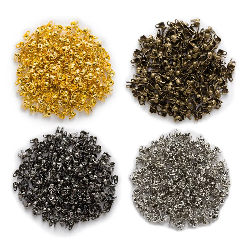 

500pcs/lot 1.5/2.0/2.4/3.2mm Metal Ball Chain Connector Clasps Calottes End Crimps Beads For DIY Jewelry Findings Handmade