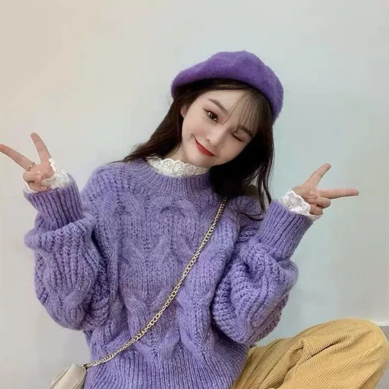 

Autumn / winter 2020 Korean net red lazy retro twist Pullover warm women's sweater sweater