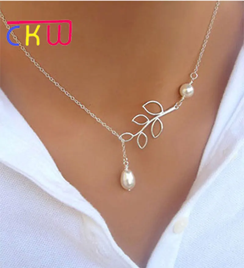 CKW Модные Листья Жемчужные Капли воды ажурное цепочка колье для женщин с принтом