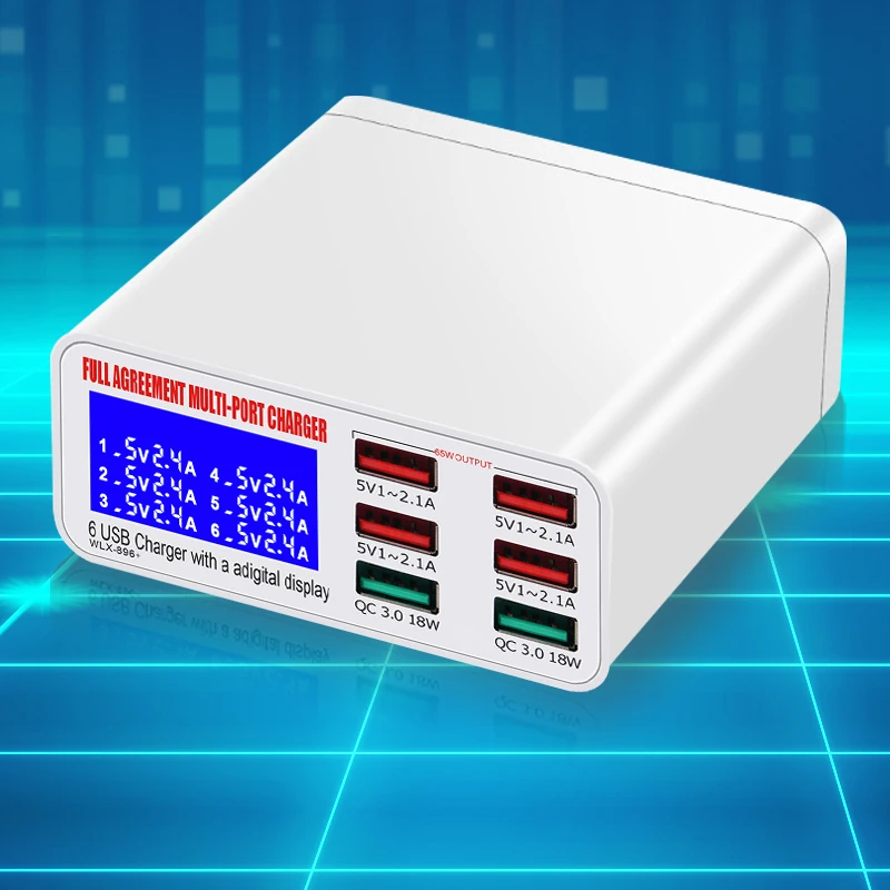 Caricabatterie Usb Aixxco Qc3.0 Con Display Lcd Caricabatterie Da Tavolo Per Telefono Cellulare A 6 Porte Ricarica Rapida Intelligente Per Smartphone 