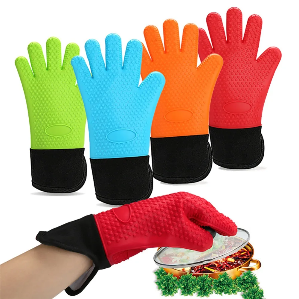 Силиконовая прихватка сверхдлинные термостойкие Potholder Кухня 5 пальцев перчатки для барбекю приготовления барбекю Микроволновая печь перчатки