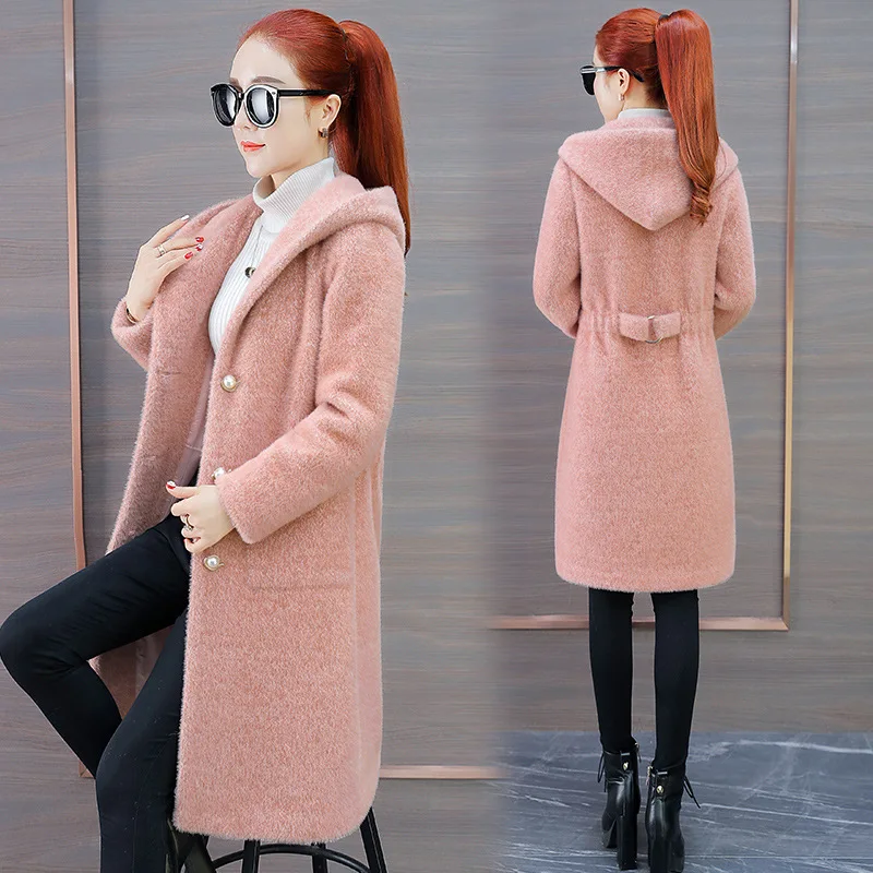 New Style Fashion Plush Coat Women's Winter Korean-style Loose Warm Elegant Goddess-Style Hooded Woolen Jacket