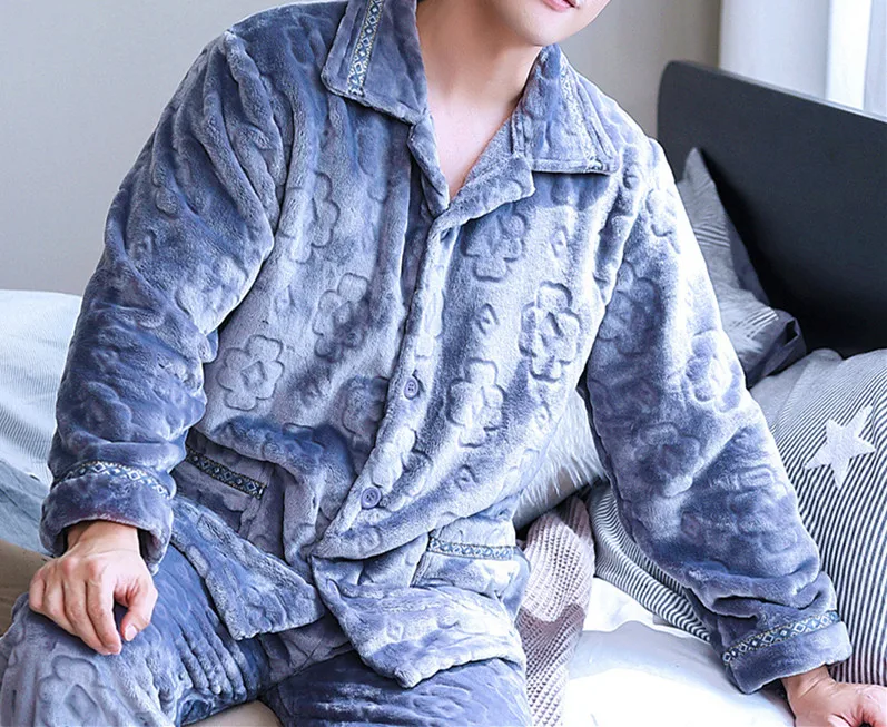 H5911 пижамы мужские плюс бархат толстые теплые пижамы костюм мужской осень зима с длинным рукавом коралловый флис фланелевые Большие размеры ночное белье - Цвет: StyleQ