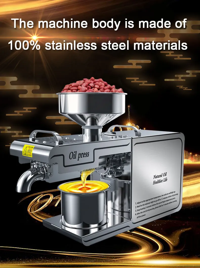 Automatic Home Use Electric Oil Press Stainless Steel Frying Machine Temperature Adjustable Easy Operating Cold Hot Extractor