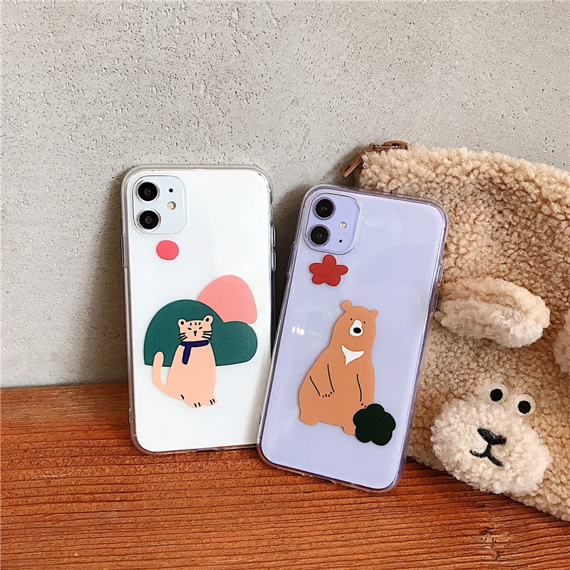Милый простой чехол для телефона с рисунком в виде животного для Iphone 11 Pro Max X Xr Xs Max 6s 7 8 Plus черный мягкий чехол из ТПУ