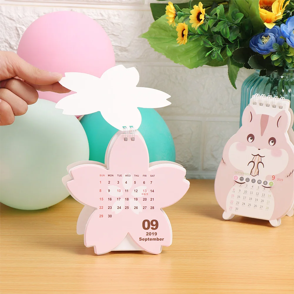1PC Daily Schedule Planner Agenda Organizer Cartoon Calendar New Cute Cat Cherry Blossom Mini Coil Desktop Calendar