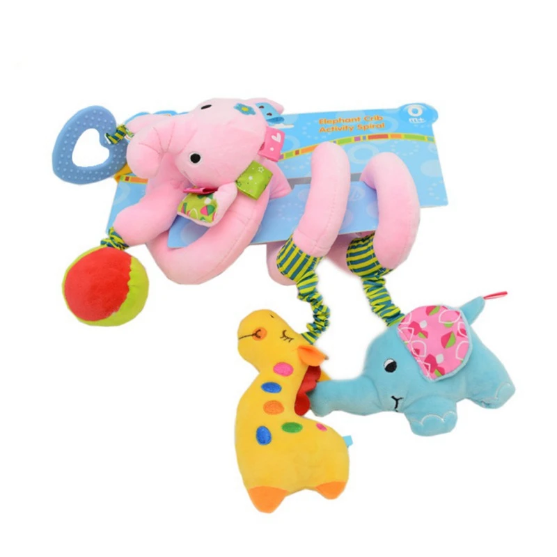 Kids Lathe Hanging Ring Animal Rattle Crib Hanging Baby Stroller Hanging Toys Teether Stuffed Doll 3 Colors