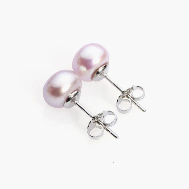Pink purple Серебро 925 ювелирные изделия серьги из натурального пресноводного жемчуга Популярные Ювелирные серьги для Для женщин Обручение свадебные жемчужные серьги-гвоздики - Окраска металла: Pink purple