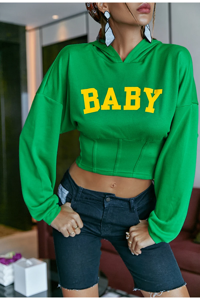 Green Hoodedies Crop Loose Sweatshirt - Hoodies & Sweatshirts - Uniqistic.com