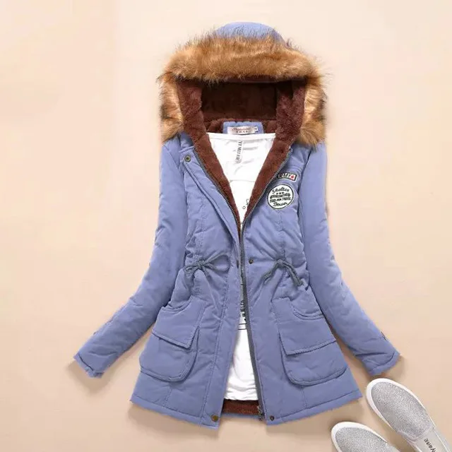 Light blue Парка женская куртка Женское зимнее пальто женская теплая парка с капюшоном Женская куртка длинное пальто парка 16 цветов - Цвет: Light blue