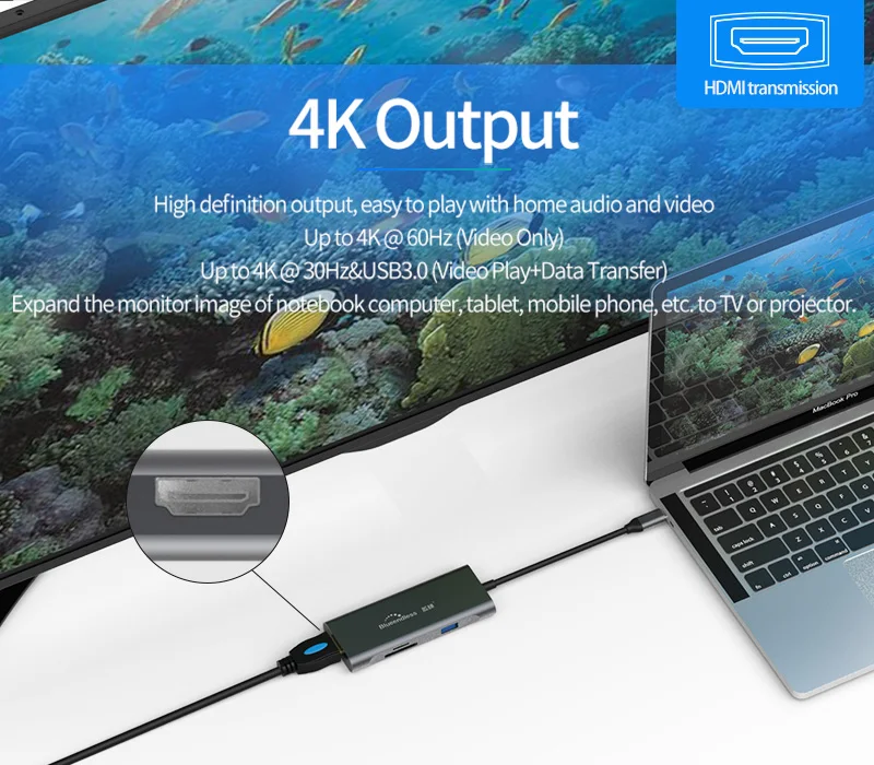 USB C док-станция 9 в 1/7 в 1/5 в 1 все-в-одном USB-C к HDMI кард-ридер PD адаптер для MacBook lenovo type C HUB