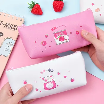 

Cute Strawberry PU Pencil Bag Large Capacity Creative Student Milk Pen Case Stationery Box Gift School Supplies