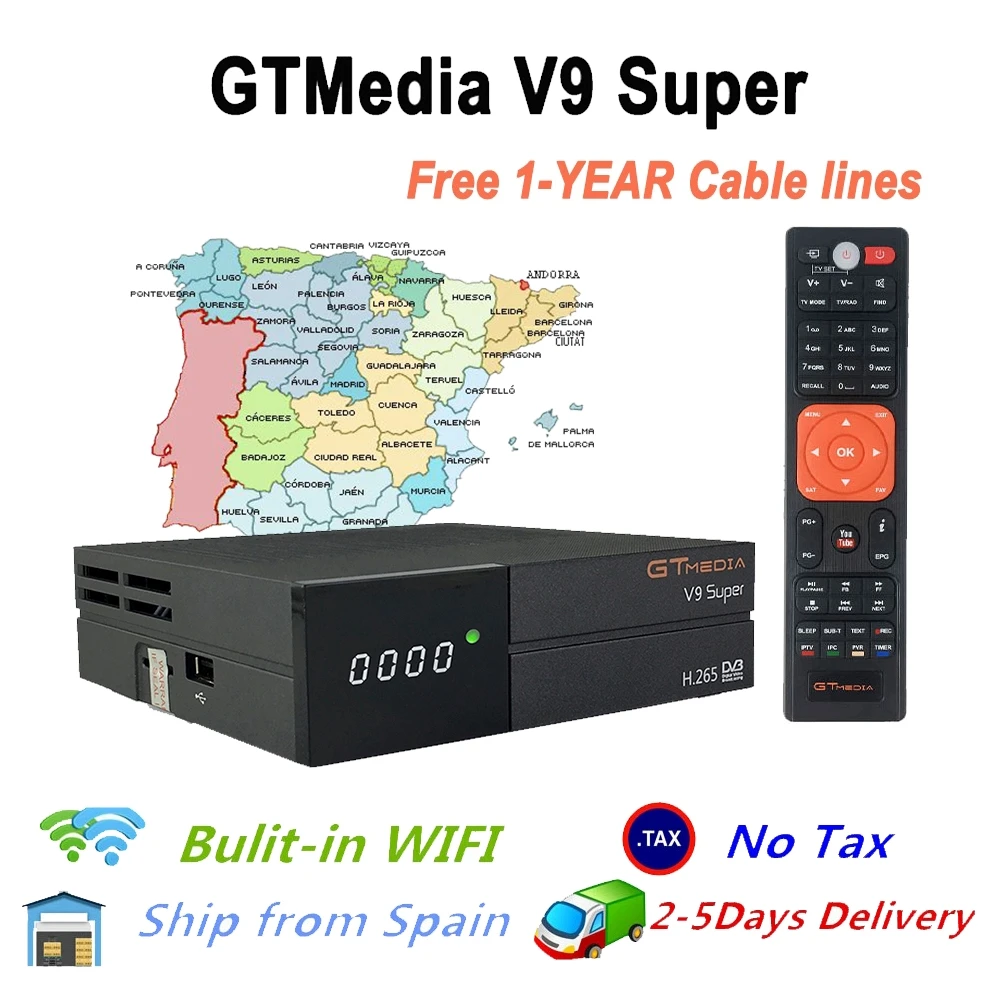 Спутниковый ресивер DVB-S2 GTmedia V9 супер DVB-S2 встроенный wifi HD 1080P с 2 лет Европа 7 каналов cline cccam
