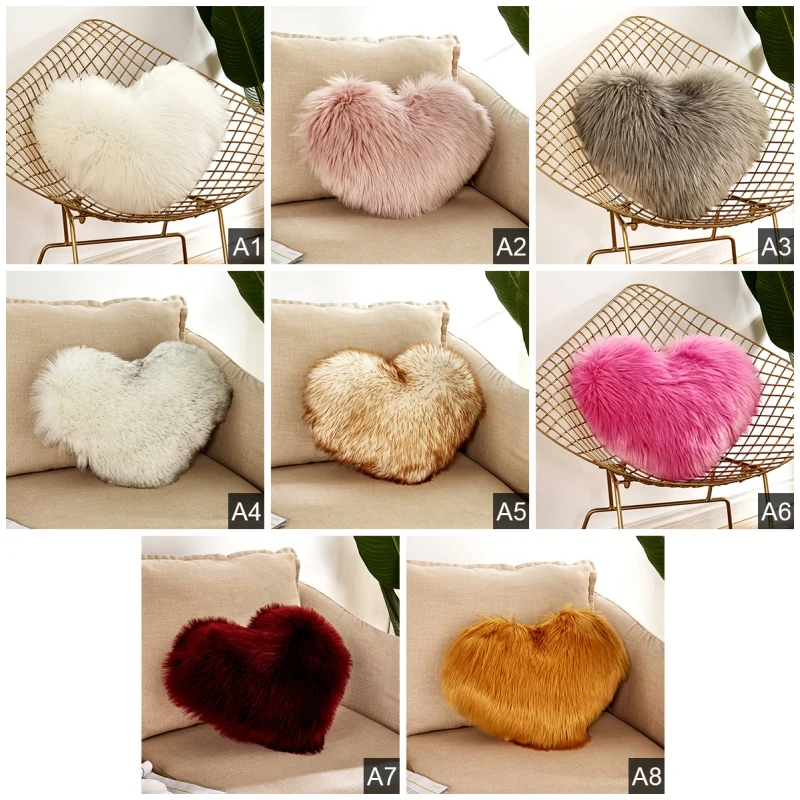 Solid Color Heart Pillowcase Soft Plush Throw Pillow Case Decorative Car Sofa Pillow Cushion Covers Home Decoration
