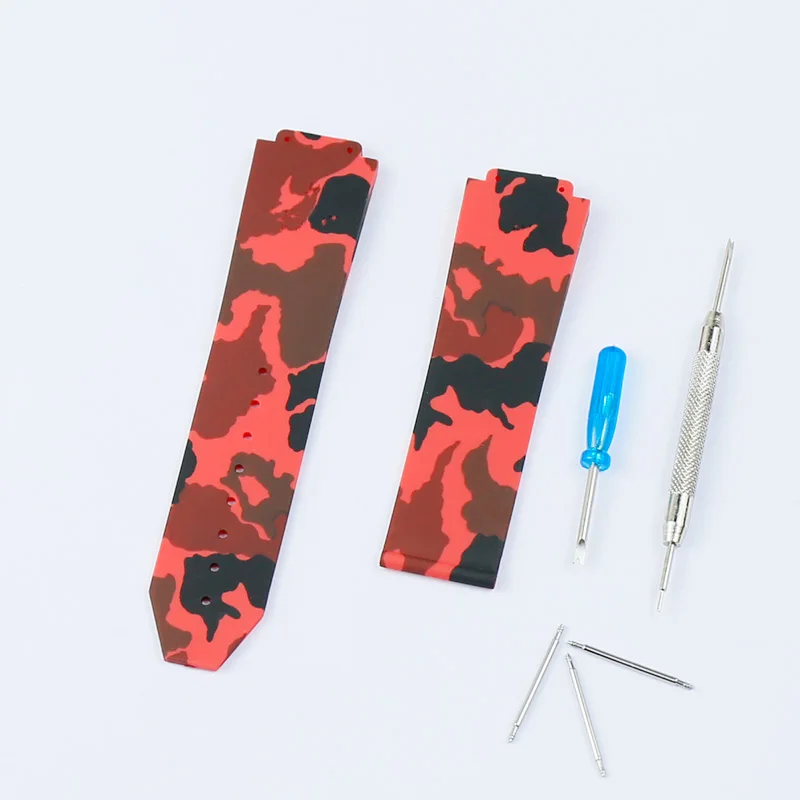 Camouflage red Аксессуары для часов, мужской силиконовый ремешок для камуфляжной серии Hublot, ремешок 25*17 мм, застежка из нержавеющей стали, 22 мм, женский спортивный ремешок - Цвет ремешка: Camouflage red