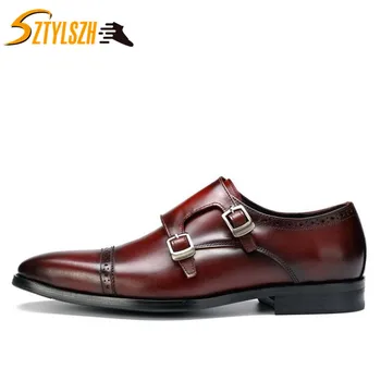 

High Quality Luxury Men Shoes Casual Genuine Leather Formal Dress Double Monk Buckle Straps Wedding Shoes Zapatos Hombre