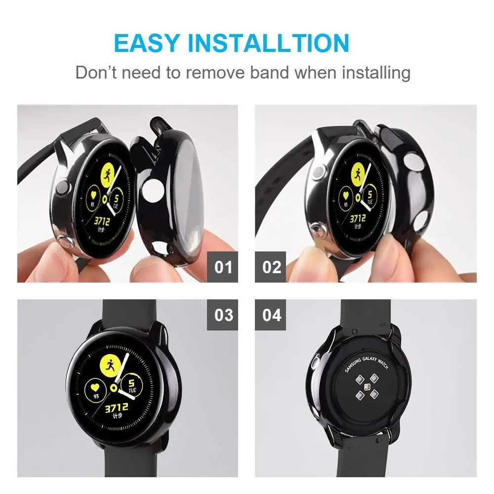Gehärtetes Glasgehäuse für Samsung Galaxy Watch Active 2 44 mm 40 mm, vollständige Abdeckung, Stoßstangen-Displayschutzhülle, Correas-Zubehör – Detail 7