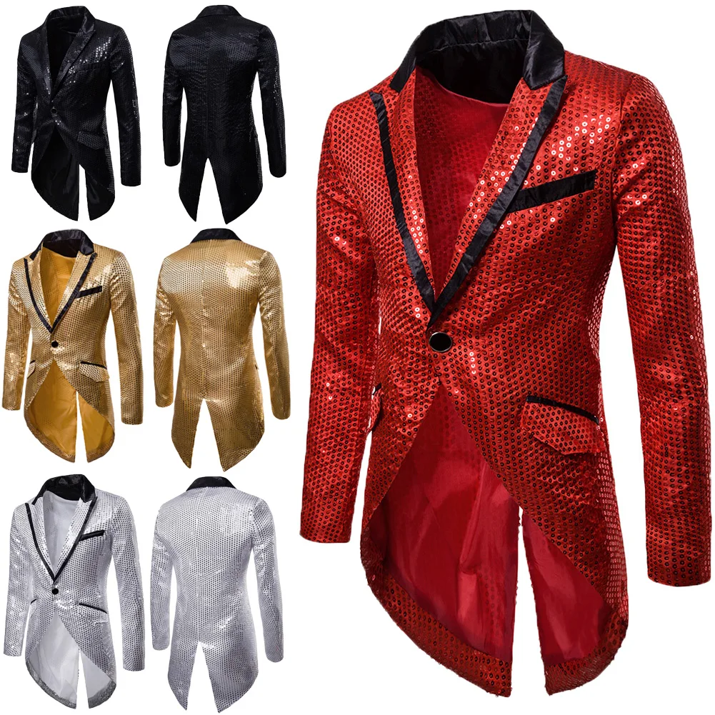 Модные мужские Devotail повседневные Slim Fit формальные одна кнопка Swquined костюм блейзер пальто куртки топы