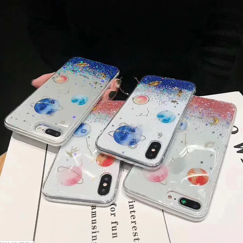 Luxury Space Moon Star Glitter case for iphone X XS MAX XR 7 8 plus Bling Sequins Cases For iPhone
