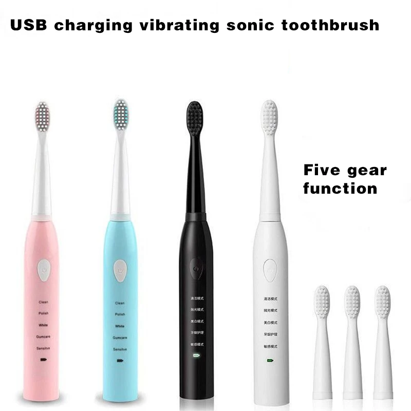 Sonic электрическая зубная щетка набор с 4 сменными головками USB перезаряжаемая мягкая щетина полностью автоматическая Водонепроницаемая зубная щетка