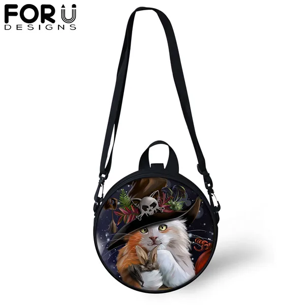 FORUDESIGNS, черные, готические, с принтом кота, круглые сумки через плечо для женщин, подростков, девочек, сумка-мессенджер, сумка через плечо, кошелек - Цвет: CDGX1411I