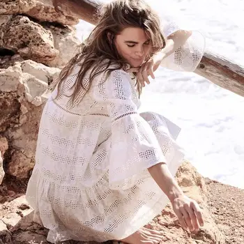 

White 100% Cotton cloth Embroidered Lace Fabric Handmade DIY lace dress material FACTORY SALES