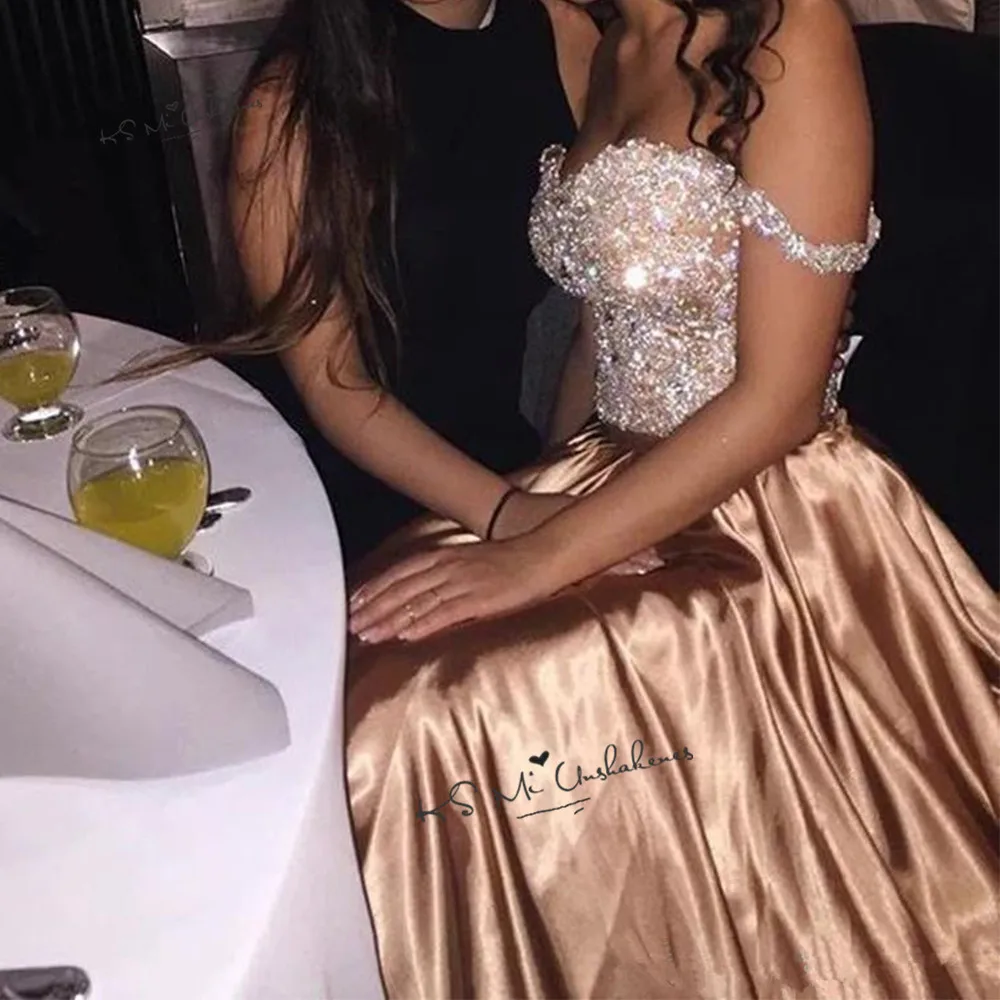 Сексуальные золотые Выпускные платья из двух частей Sparky Vestido de Festa, вечерние платья, вечерние платья с блестками и открытыми плечами