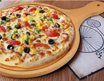 

Bamboo Pizza Tray with Handle Round Steak Sushi Tray Pizza Sliced Bread Board Fruits Vegetable Platter Kitchen Tools