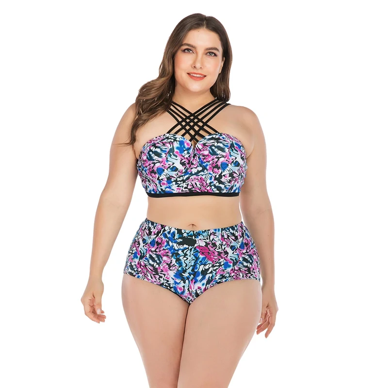 

summer bikini Printed Strappy High Waist Quick Drying Swimwear Bikini Top Bottom Lady Plus Size Swimsuit