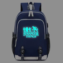 Moda nieznajomy rzecz niebieski Luminous plecak podróżny mężczyźni Student plecak szkolny plecak z ładowarką USB tanie i dobre opinie Hitstars CN (pochodzenie) PŁÓTNO zipper Backpack 700g 44cm stranger things backpack Damsko-męskie 15cm 30cm plecaki do szkoły
