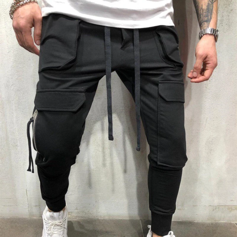 Мужские обтягивающие брюки модные однотонные узкие брюки на шнурке Homme повседневные Карманы, набедренный хип-хоп джоггеры спортивные брюки больших размеров
