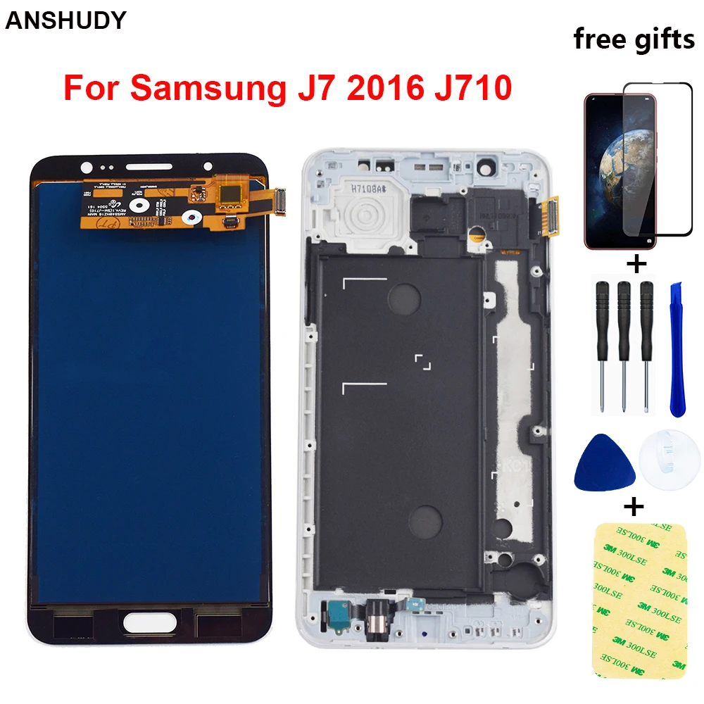 Для samsung J7 2016 дисплей кодирующий преобразователь сенсорного экрана в сборе рамка