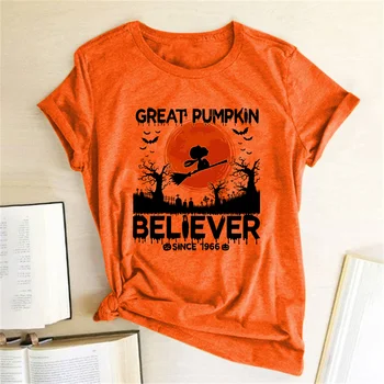 

Great Pumpkin Believer Since 1966 Print Halloween T-shirts Women Graphic Tees Harajuku Aesthetic Clothes Vintage Woman Tshirts