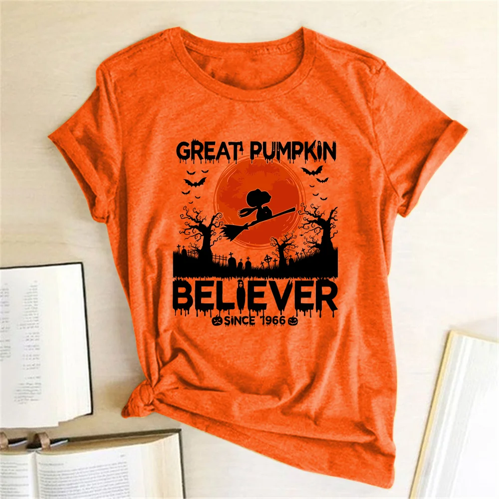 Женские футболки с принтом на Хеллоуин Great Pumpkin Believer винтажные в стиле Харадзюку