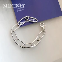 MLKENLY, серебро 925 пробы, простой дизайн, тяжелая промышленность, большой круг, INS, пряжка, цепочка, звено, браслет для женщин, панк, вечерние