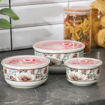 

Set of salad bowls with lids "Flower garden", 3 pcs: 300 ml, 600 ml, 900 ml