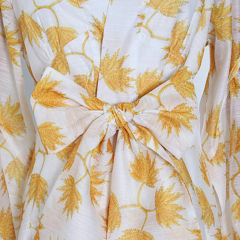 TWOTWINSTYLE женское платье с принтом и бантом v образный вырез фонарь длинный рукав