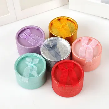 

New Elegant Round Earring Rings Box Chiffon Bowknot Jewelry Organizer Box Wedding Engagement Gift Package Box Wholesale