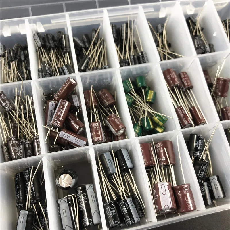 Tanie 24 wartości 330 sztuk 6.3 10 V 16 V 25 V 35 50 V 100 V 250 V 400 V (3.3uF ~ 2200 uF) wymieszaj zestaw mieszanych kondensatorów elektrolitycznych ze schowkiem