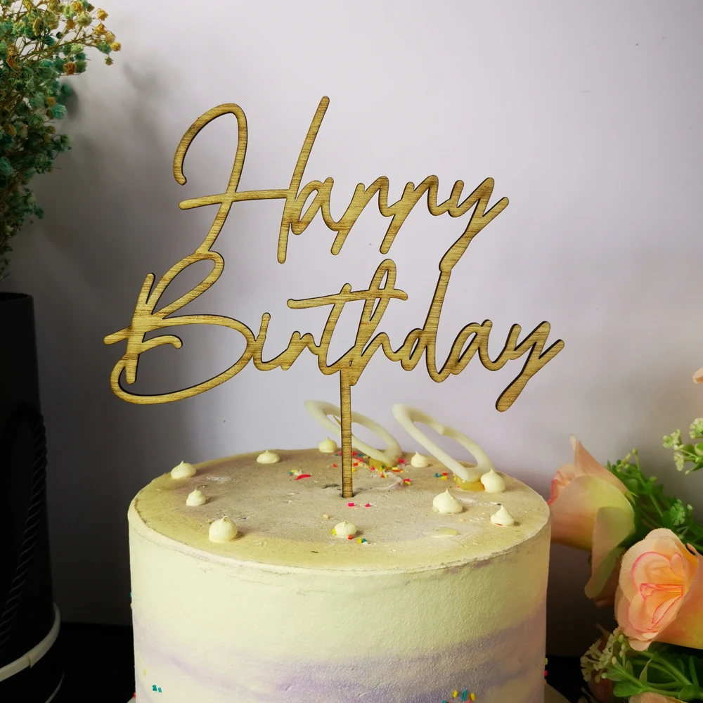Rose Gold Happy Birthday Cake Topper Acrylic Letter Gold Silver Cake Top Flag Decoration For Birthday Party Wedding Supplies