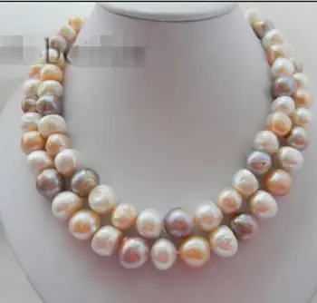 

Jewelry Pearl Necklace 2Strands 14mm Baroque White Pink Lavender Freshwater Pearl MABE Clasp Necklace Free Shipping