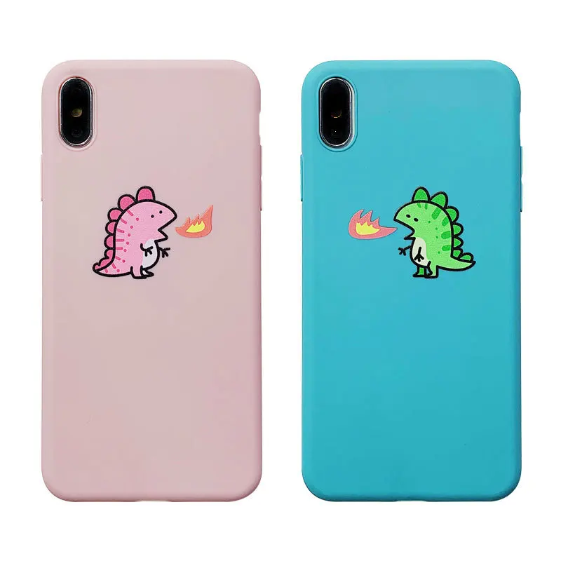 

Cute Cartoon Dinosaur Phone Case For iphone 8 7 6 6S Plus Case For iphone X XR XS MAX Candy Color Silicone Ultra Slim Back Cover