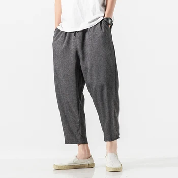 

2020 Men Jogger Cross-pants Mens Linen Ankle-Length Pants Male Loose Casual Elastic Waist Trousers Chinese Style Track Pants