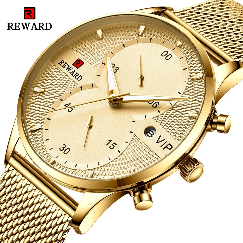 Mens Watches REWARD Luxury Chronograph Waterproof Business Sport-Date Stainless-Steel