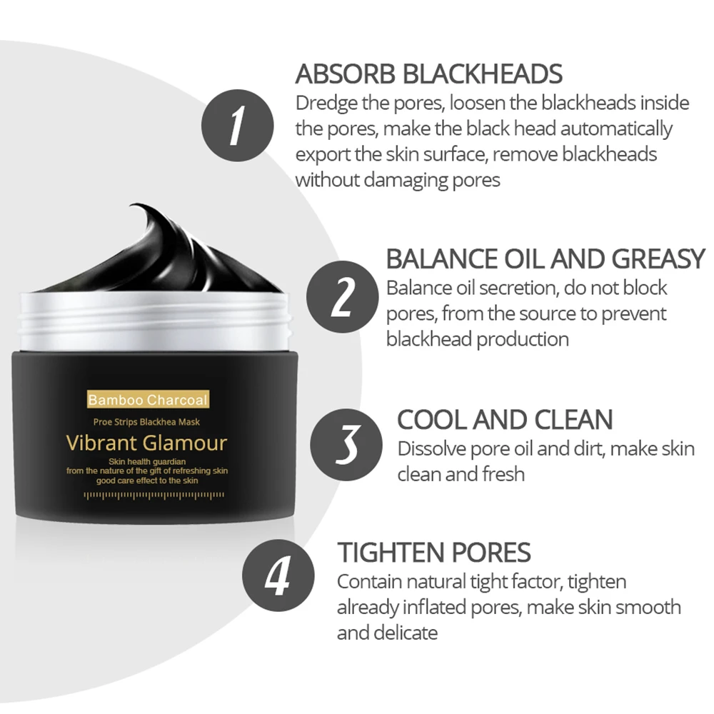 VIBRANT GLAMOUR Nose MaskNew Bamboo Charcoal Blackhead RemoverPore Moisturizing Peeling Mask Deep Cleansing Shrink Skin Care 5