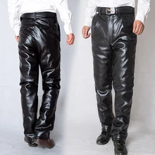 Мужские кожаные брюки утолщенная меховая подкладка мотоциклетные Водонепроницаемые зимние